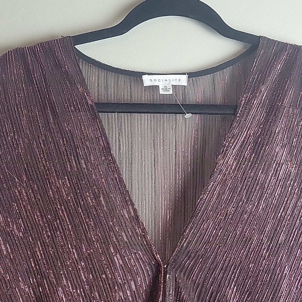 Socialite Metallic Long Sleeve Tiered Mini Dress-Size XL - Picture 7 of 16